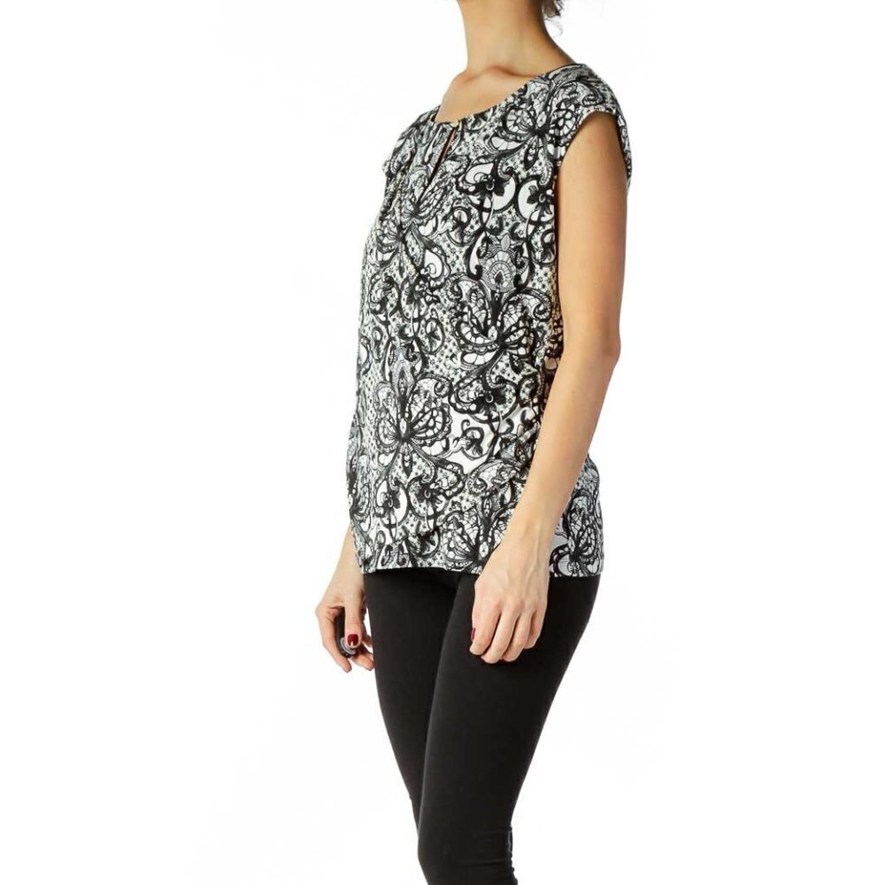 Calvin Klein Black White Lace Print Blouse - Picture 2 of 3